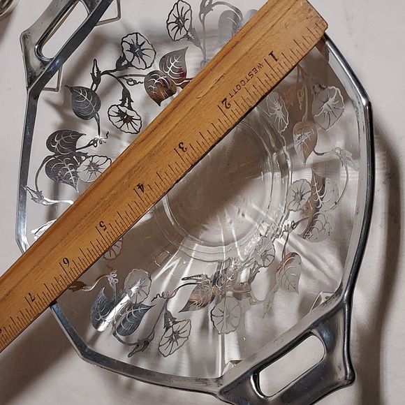 Viking glass by Silver City Flanders silver inlay tidbit tray bowl art deco era - Picture 15 of 17